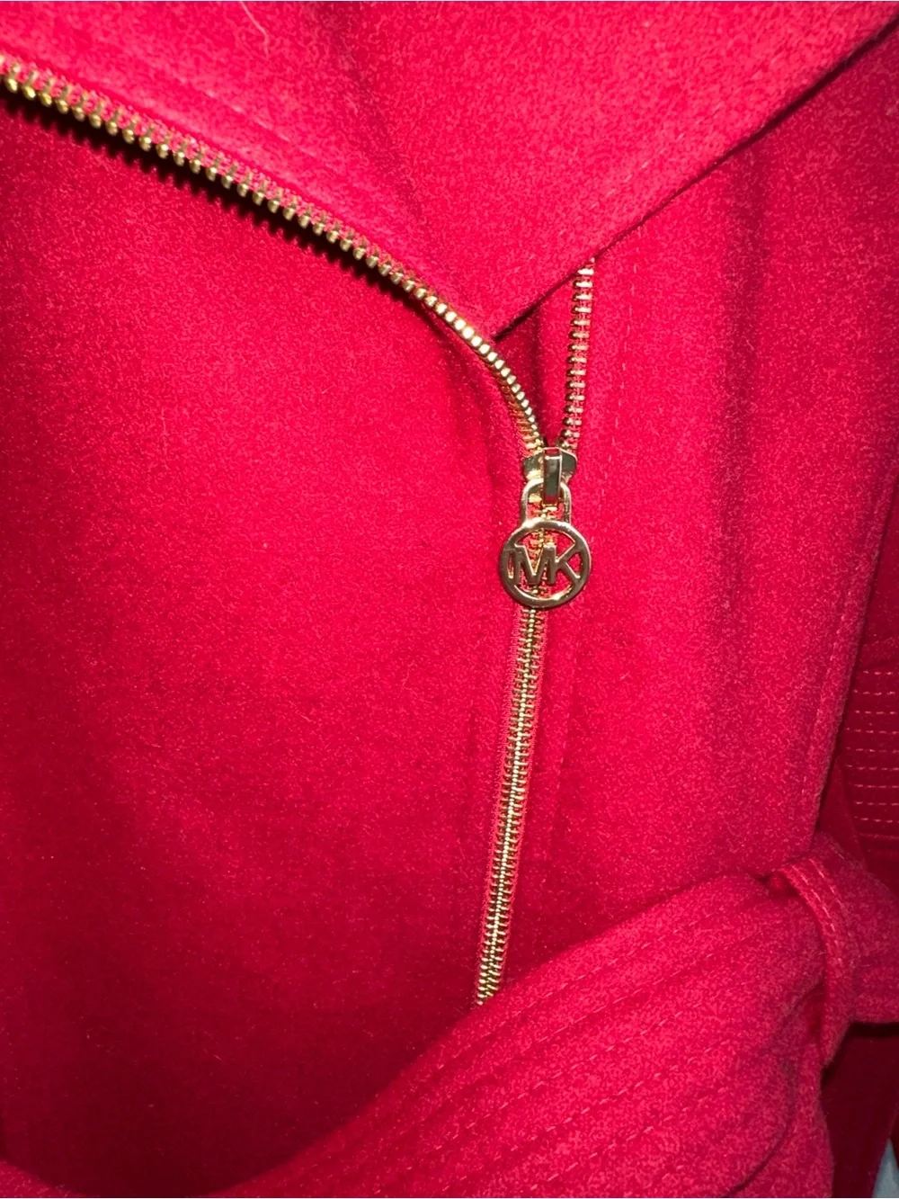 Michael Kors Women's Burgundy Belted Full Zip Lined Mid-Length Coat Size S